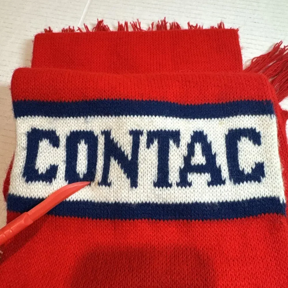 Vintage 70’s “Contac” 100% Acrylic Red Scarf w/ Fringe Gently Worn Minor Stains
